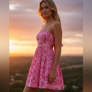 Lilly Pulitzer Strapless Faux Wrap Dress Princess Pink Jungle Print Size 4